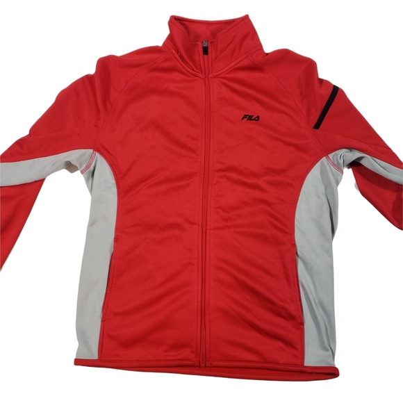 Fila Red Gray Colorblock Track Jacket Sz S Fleece Lined Full Zip Long Sleeved - Picture 4 of 13